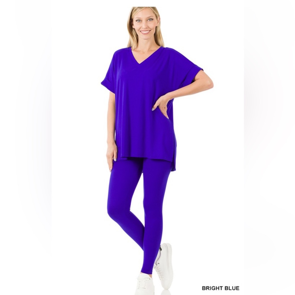 NWT! 2pc Bright Blue Pants & Top V-neck hi Lo Set